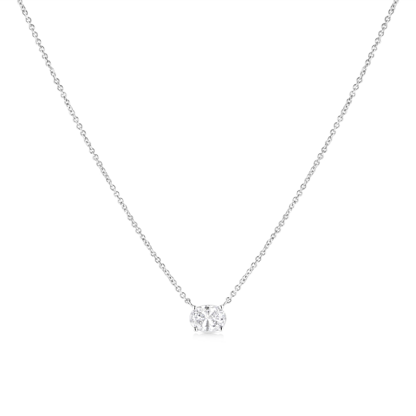 Collar de diamante ovalado cultivado en laboratorio de oro blanco de 14 quilates
