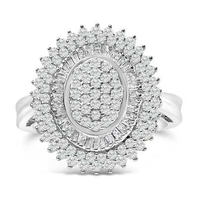 Bague cocktail en halo ovale en diamant de 2,0 Cttw en argent sterling