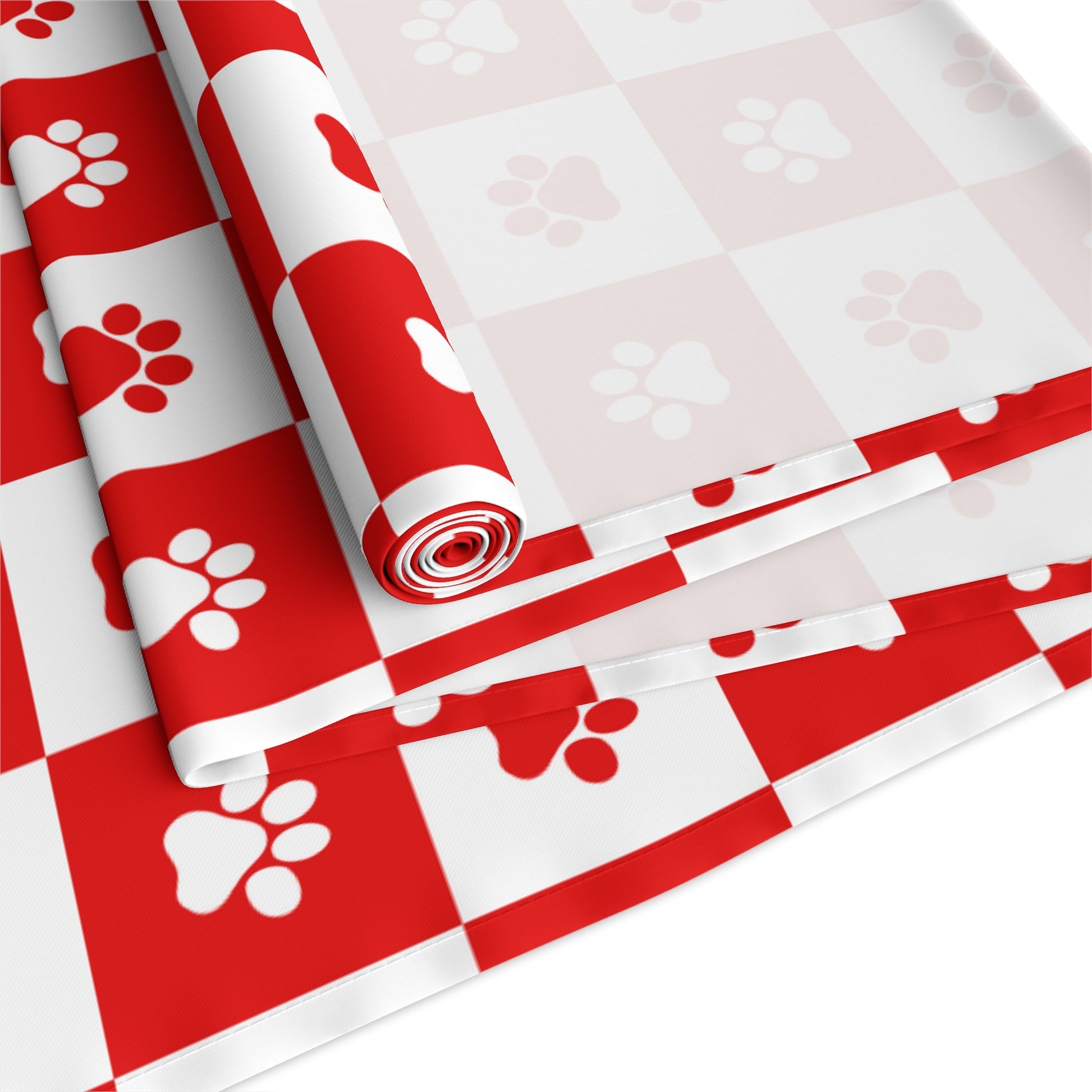 Charming Red & White Paws Table Runner - Cotton & Polyester Options - Korvel