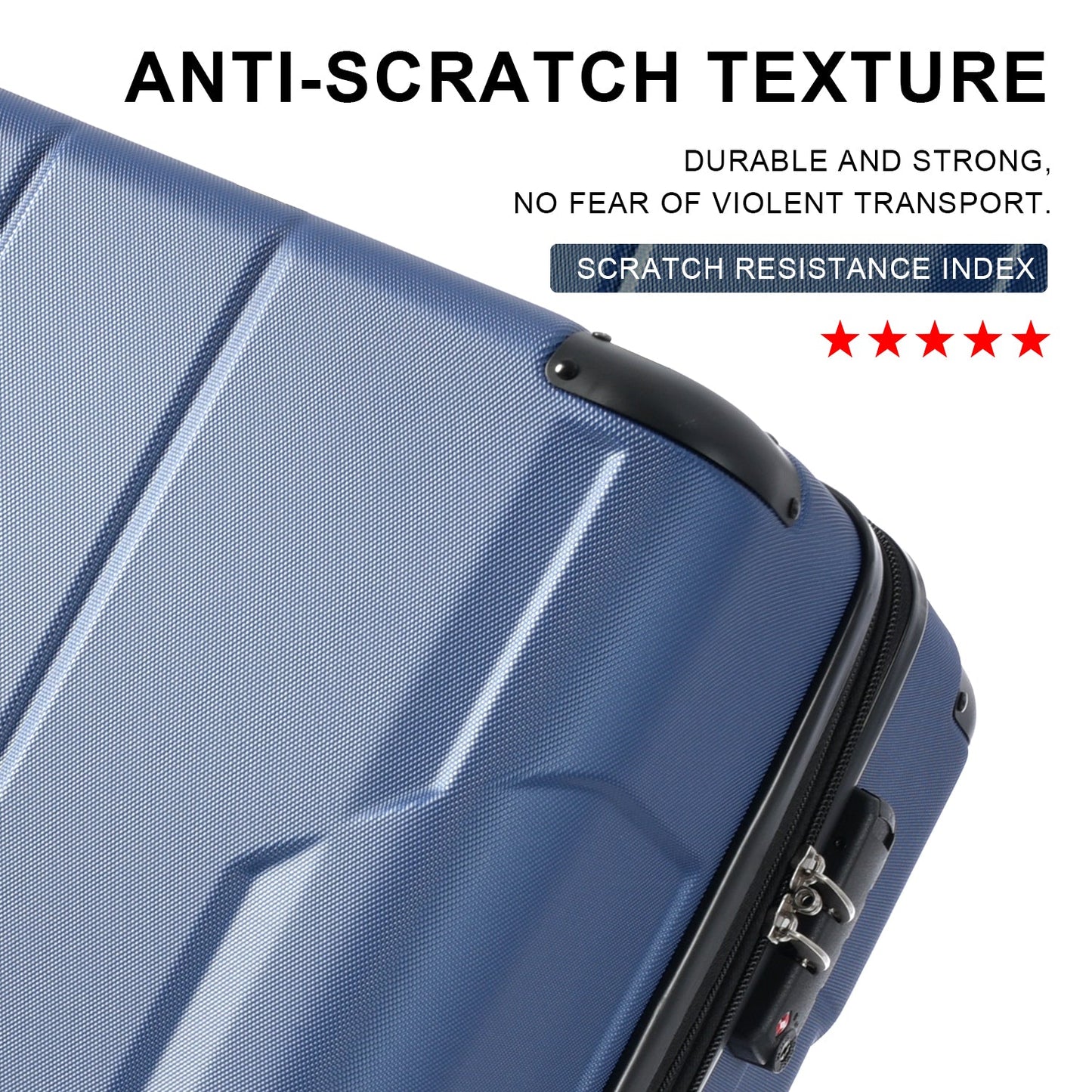 Hardshell Luggage Sets 3 Pcs Spinner Suitcase with TSA Lock Lightweight 20''24''28'' Blue + ABS - Korvel