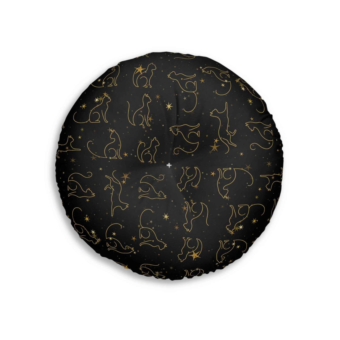 Cojín de Suelo Tufted con Gatos de Línea en Foil Dorado - Negro