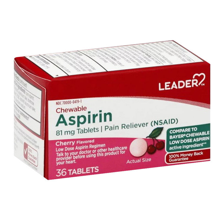 Perrigo Leader Aspirina Masticable 81 Mg - Sabor Cereza