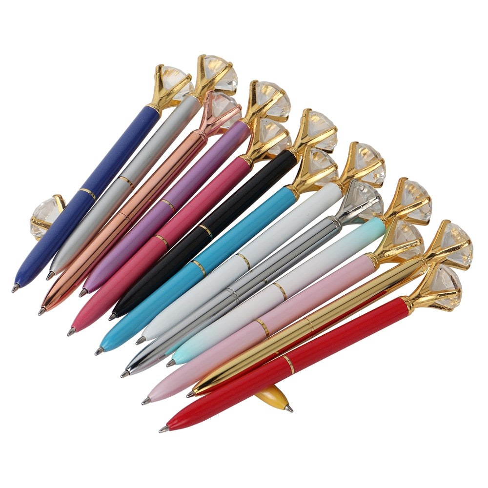 21Color Kawaii Ballpoint Pen Big Gem Metal Ball Pen With Large Diamond Blue And Black Magical Pen Fashion School Office Supplies - Korvel