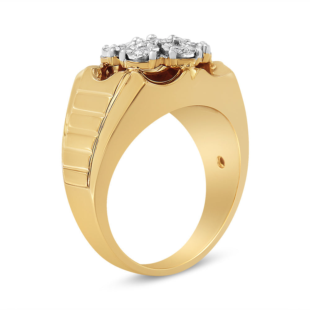 Men's 14K Yellow Gold Plated Sterling Silver Diamond Cluster Ring - Size 10
