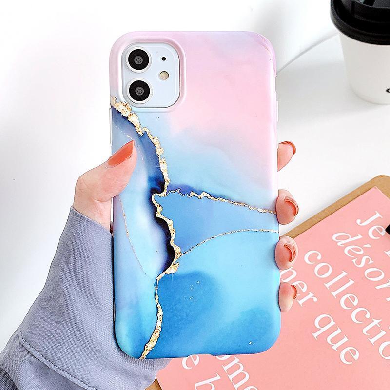 Coque de téléphone en marbre crack mat de luxe pour modèles d'iPhone