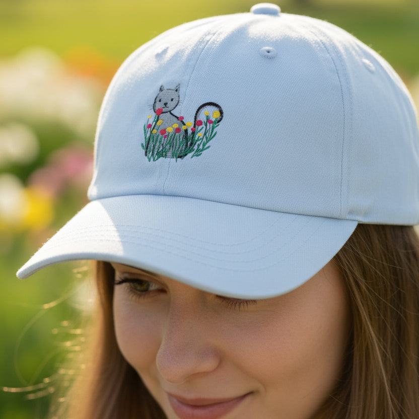 Floral Cat Embroidered Baseball Cap