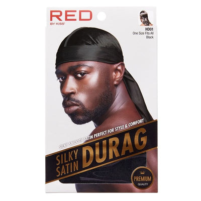 Red By Kiss Black Silky Satin Durag - Upgraded Extra Long Tails