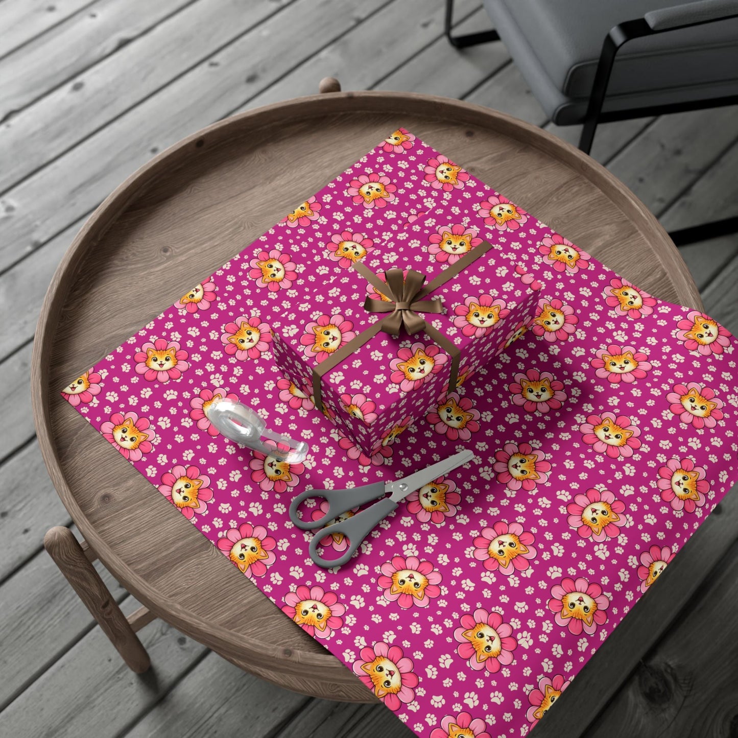Pink Cat Blossom Gift Wrap | Adorable Cat Lover Wrapping Paper