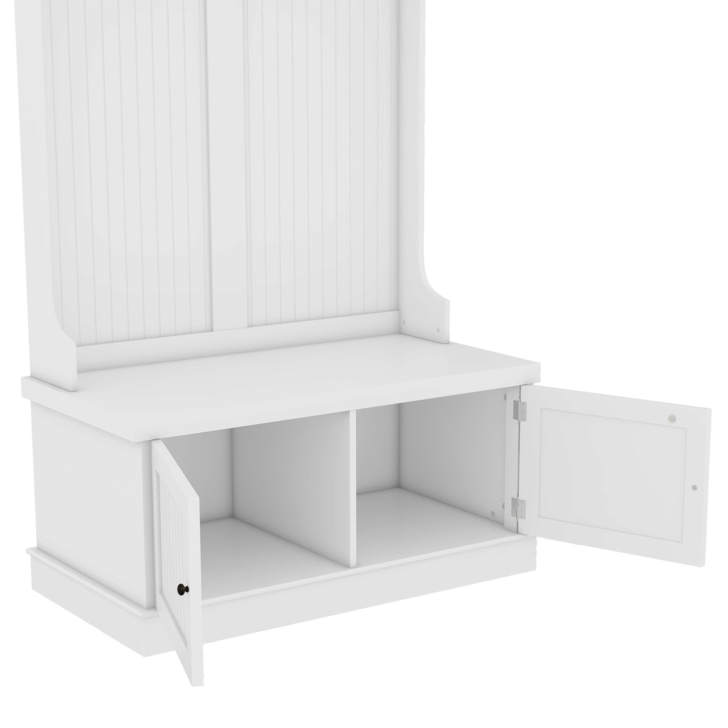 Hall Tree with Storage Shoe Bench for Entryway and Hallway, 4-in-1 Design Coat Racks with 4 Hooks for Living Room, White - Korvel