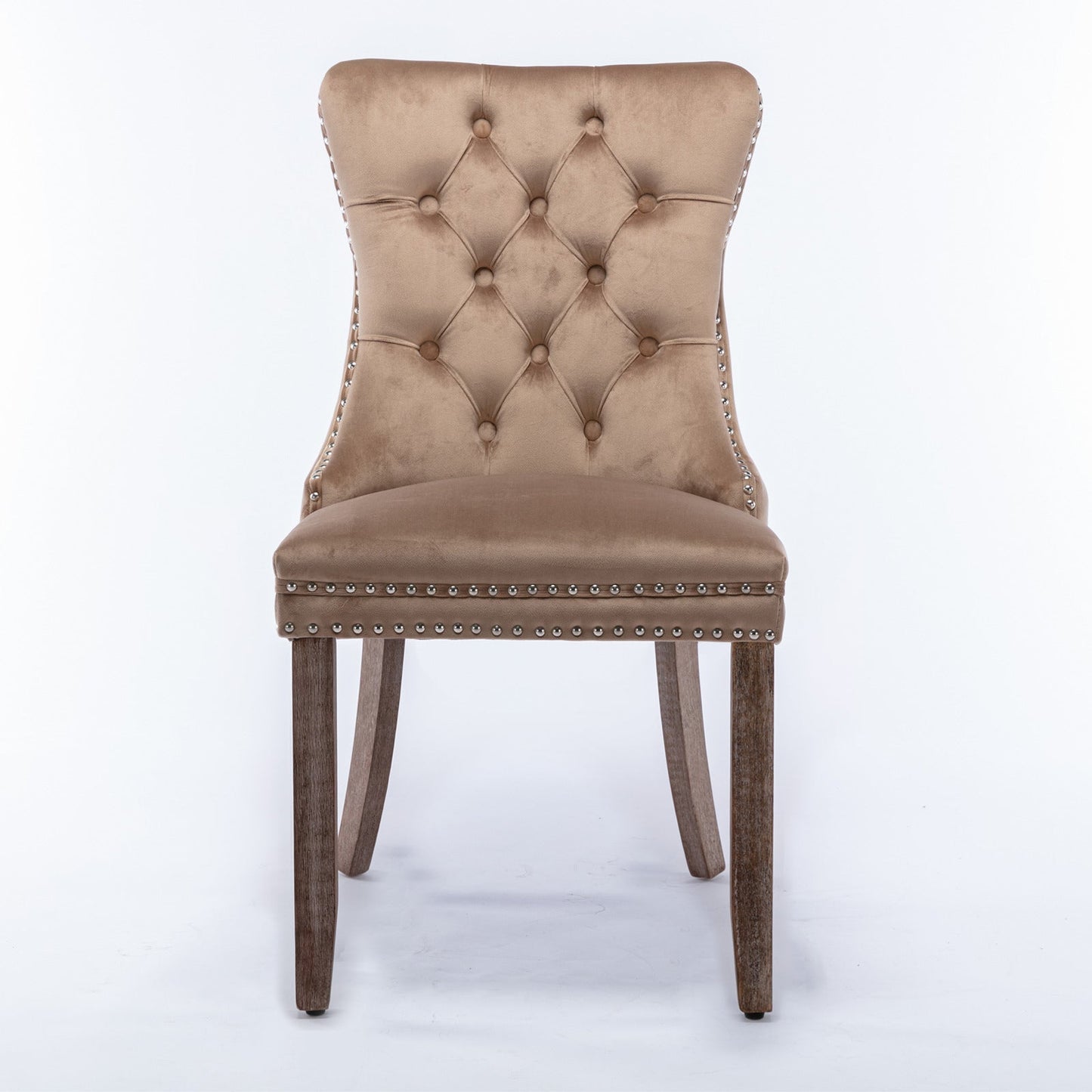 High-end Tufted Solid Wood Contemporary Velvet Upholstered Dining Chair with Wood Legs Nailhead Trim 2-Pcs Set Khaki - Korvel
