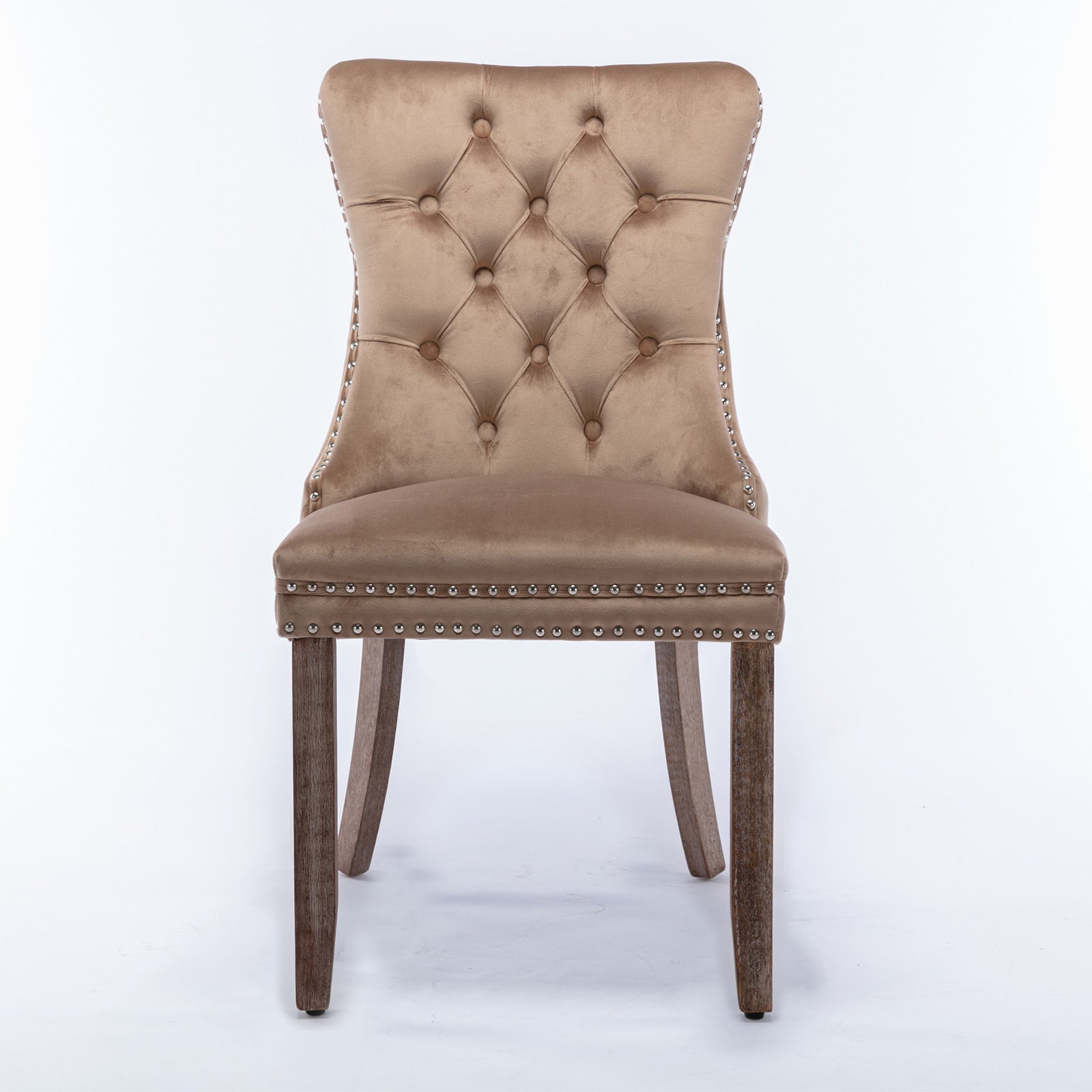 High-end Tufted Solid Wood Contemporary Velvet Upholstered Dining Chair with Wood Legs Nailhead Trim 2-Pcs Set Khaki - Korvel