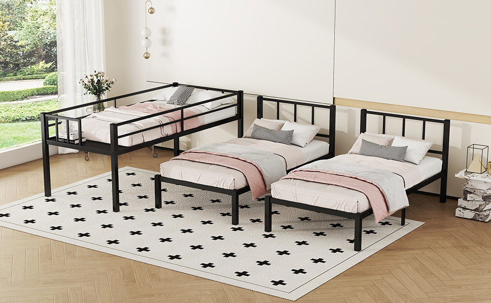 Twin over Twin & Twin Bunk Beds for 3, Twin XL over Twin & Twin Bunk Bed Metal Triple Bunk Bed, Black - Korvel