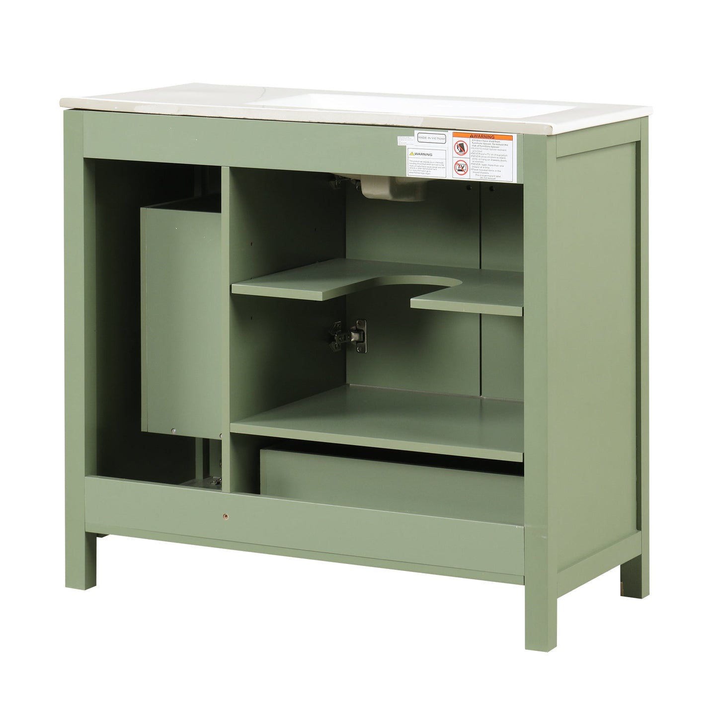 Meuble de salle de bain vert de 36" avec évier et rangement