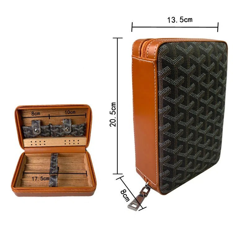 Carved version cigar box portable cedar wood cigar moisturizing box cowhide cigar box storage box Gaoxiba - Korvel