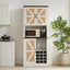 76 Inch Tall Farmhouse Kitchen Faux Rattan Wine Cabinet, Kitchen Bar Cabinet with Square Compartments and Shelves - Korvel