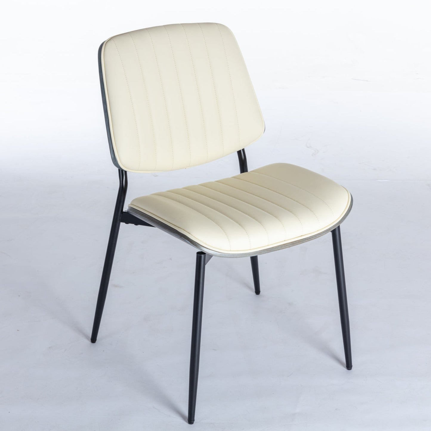 2-piece retro linen chair set with curved wooden backrest, cushioned seat, adjustable metal legs, (Beige PU) - Korvel