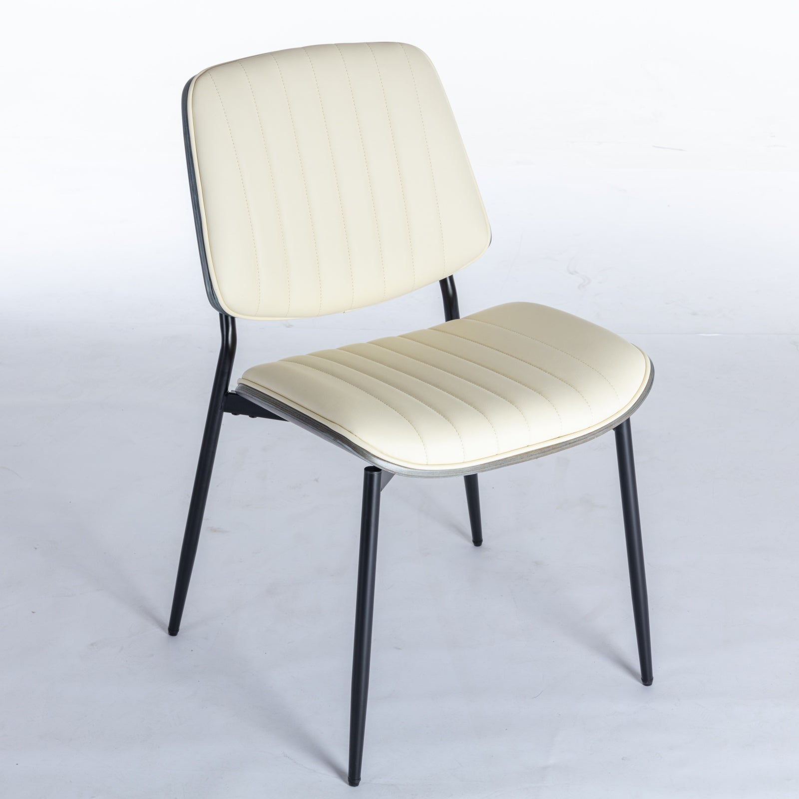 2-piece retro linen chair set with curved wooden backrest, cushioned seat, adjustable metal legs, (Beige PU) - Korvel