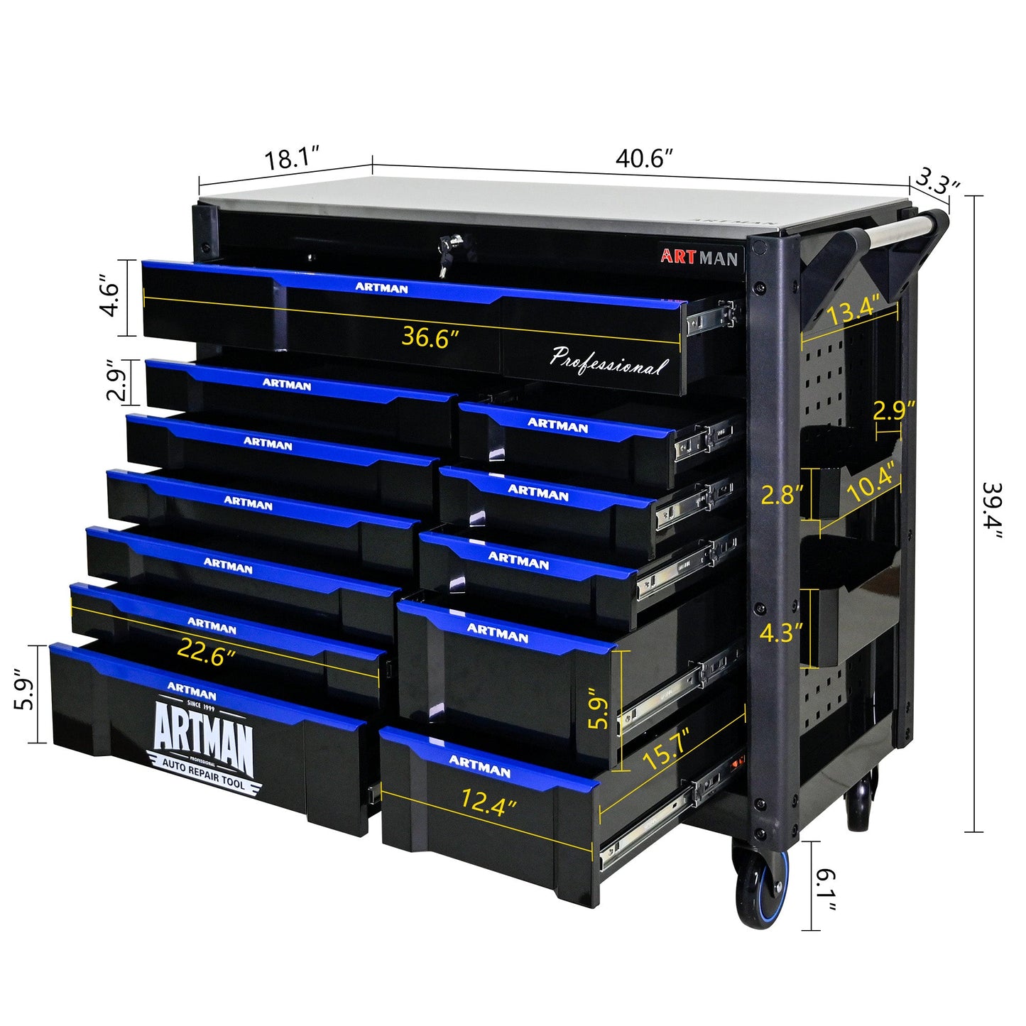12-Layer Drawer Multi-Purpose Tool Car, With Wheels, Iron Top - Korvel