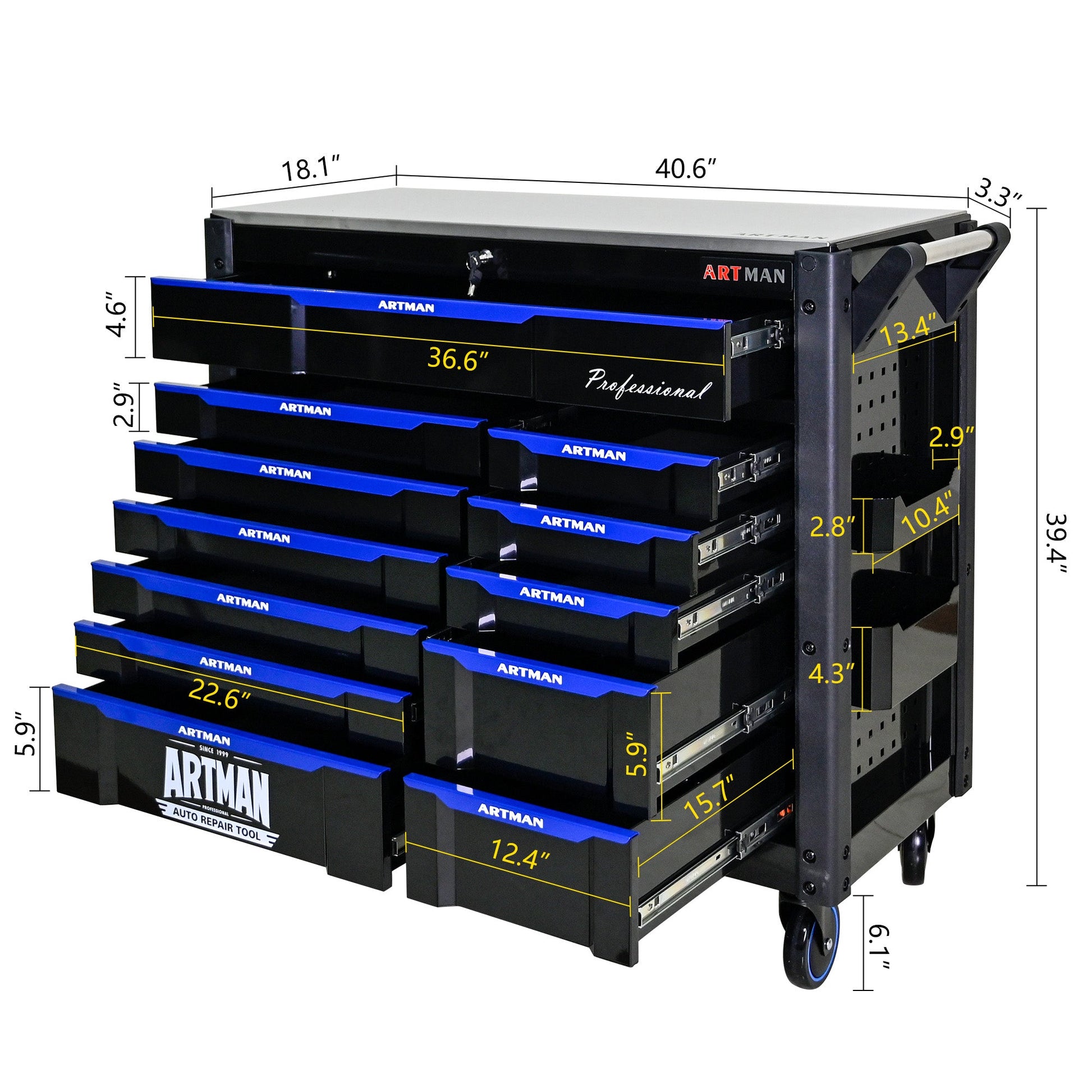 12-Layer Drawer Multi-Purpose Tool Car, With Wheels, Iron Top - Korvel