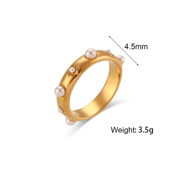 18K Gold Plated Green Zircon Pearl Rings For Women Waterproof Hypoallergenic Dainty Gold Ring Stainless Steel Jewelry - Korvel