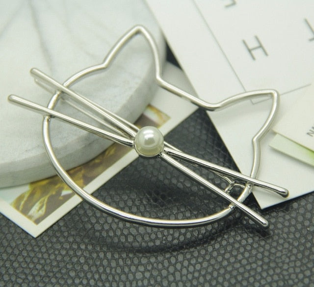 Fashion Hollow Cute Cat Hair Pin Imitation Pearl Hairpin Hair Side Clip Hair Accessories Hair Barrette For Women Girl Gifts - Korvel