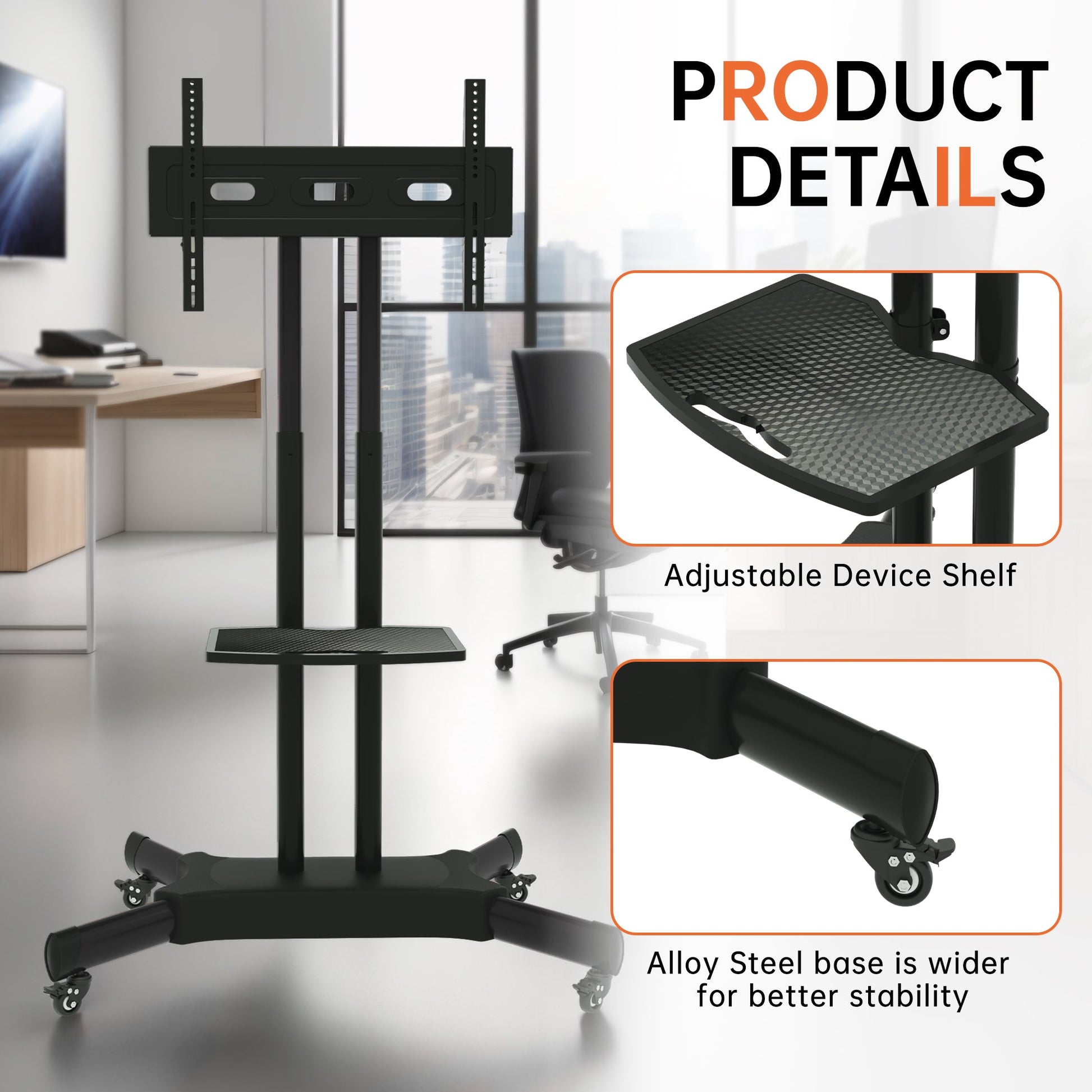 FANCO Universal Rotating TV Stand, suitable for 32-80 inch TVs, with adjustable tilt height and maximum VESA 600x400mm (black) - Korvel