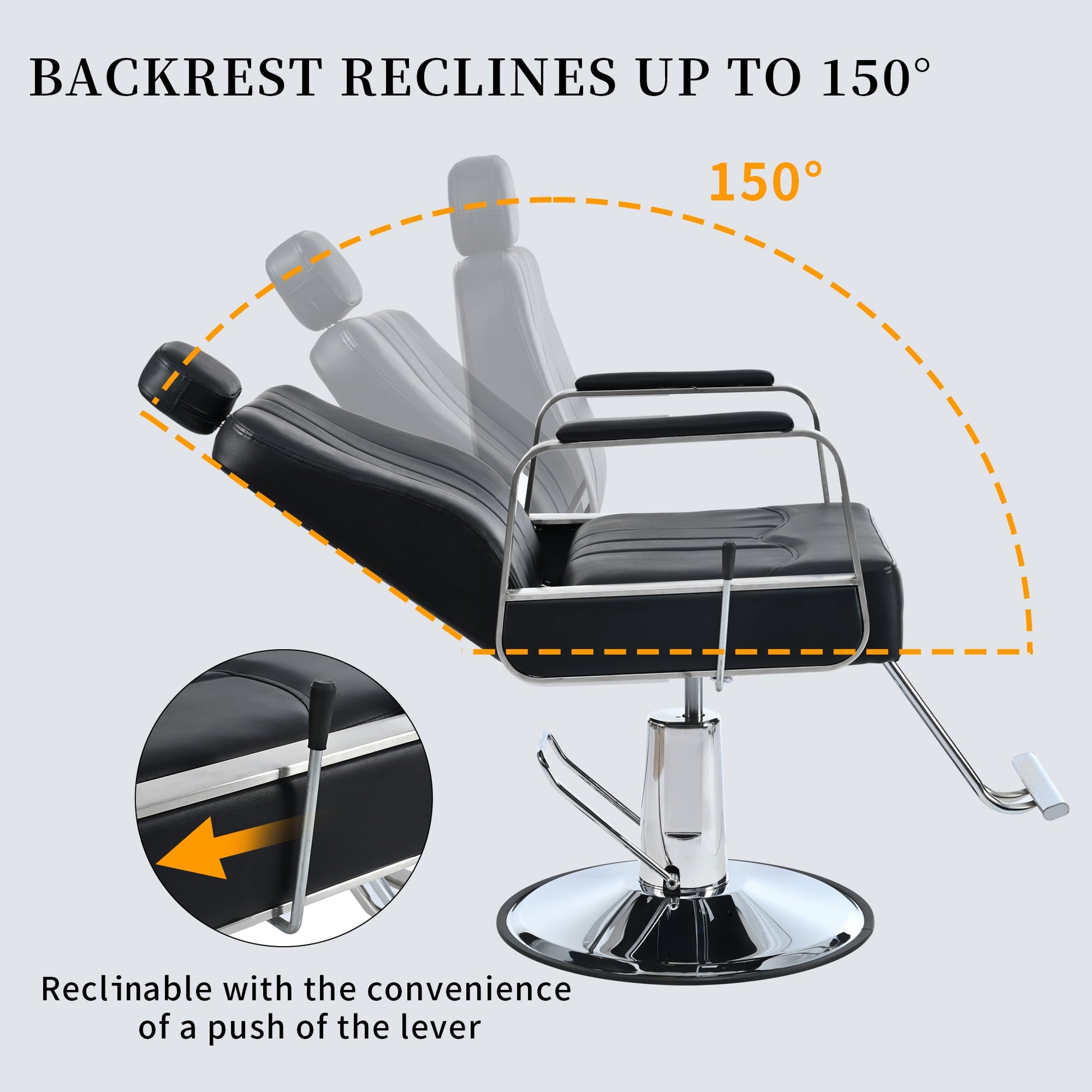 Premium Reclining barber Chair Salon Chair for Hair Stylist with Heavy Duty Hydraulic Pump, 360° Rotation  Black - Korvel
