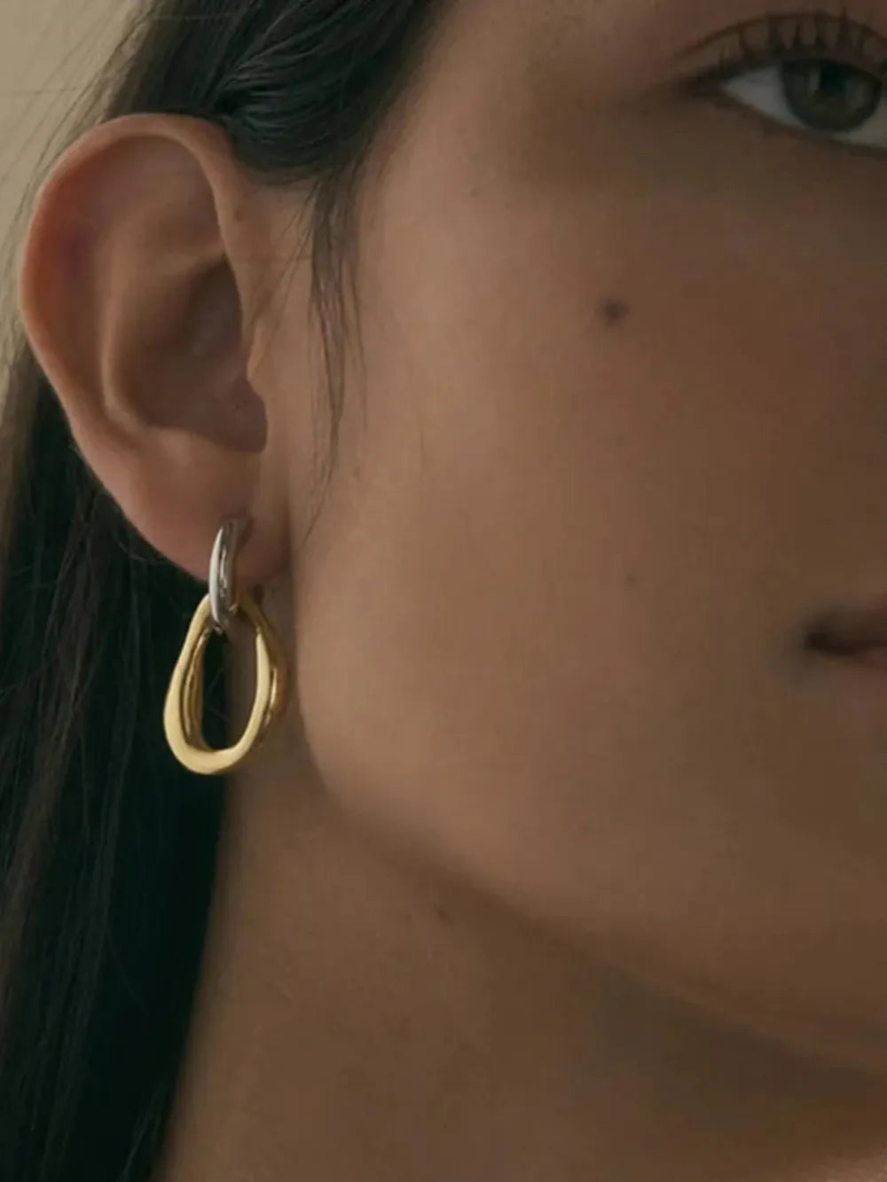 18K Gold-Plated Stainless Steel Contrast Asymmetrical  Earrings - Korvel