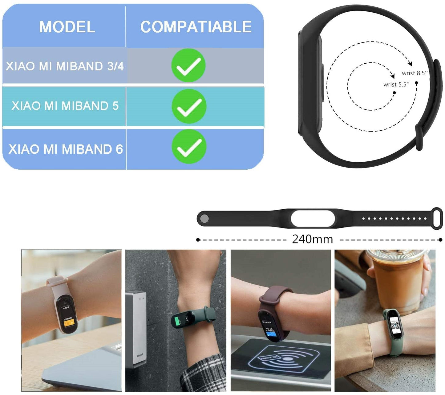 Bracelet en silicone premium pour Xiaomi Mi Band 3-7