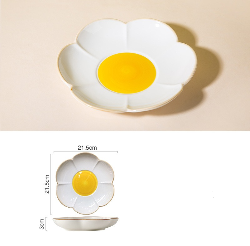 Creative Sun Egg Ceramic Bowl and Dish Set Cute Rice Bowl, Plate, Handle, Plate, Tableware, Home Breakfast Soup Plate - Korvel