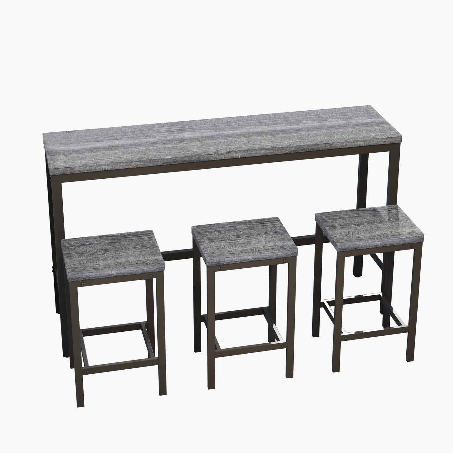 Modern Design Kitchen Dining Table Pub Table Long Dining Table Set with 3 Stools Easy Assembly Gray - Korvel