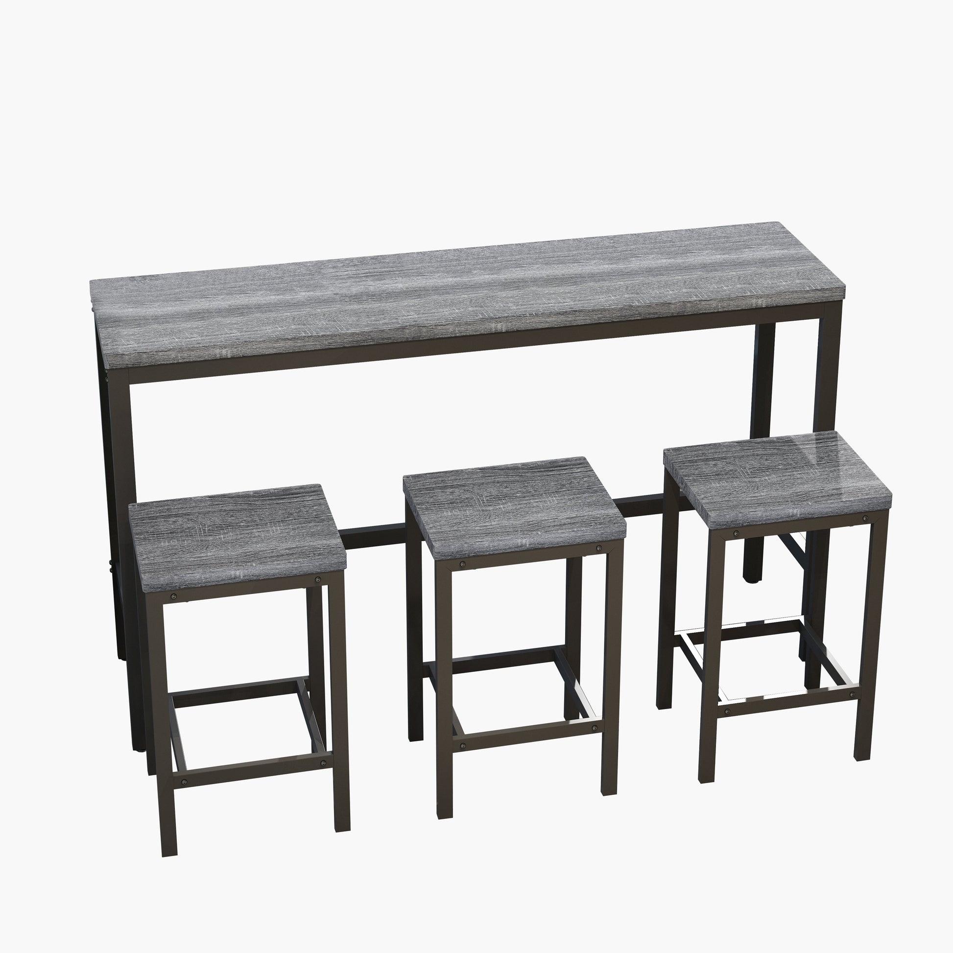 Modern Design Kitchen Dining Table Pub Table Long Dining Table Set with 3 Stools Easy Assembly Gray - Korvel