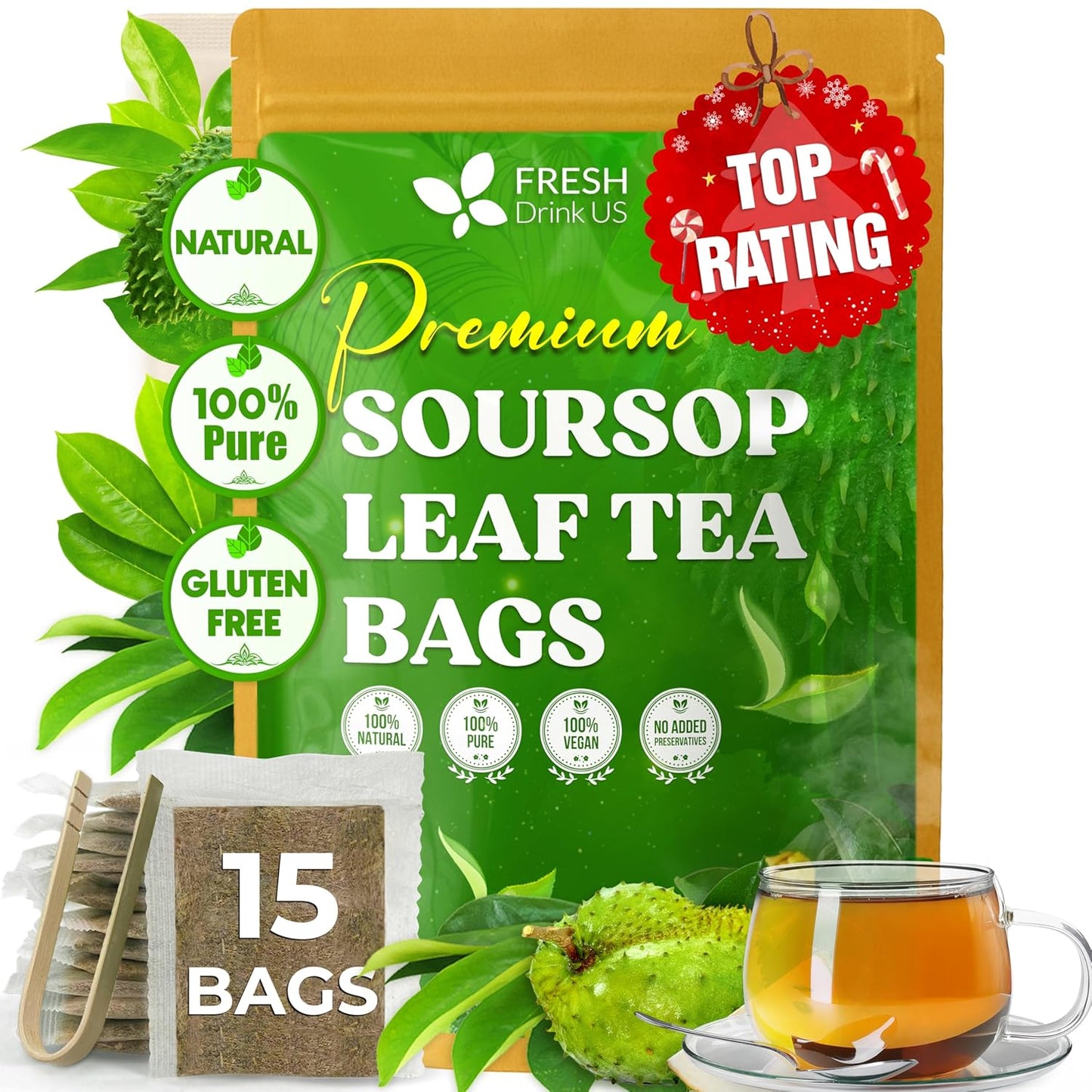Bolsitas de té de hojas de guanábana premium, hojas de guanábana secas, polvo de hojas de guanábana, té de hojas de guanábana, té de hoja guanábana