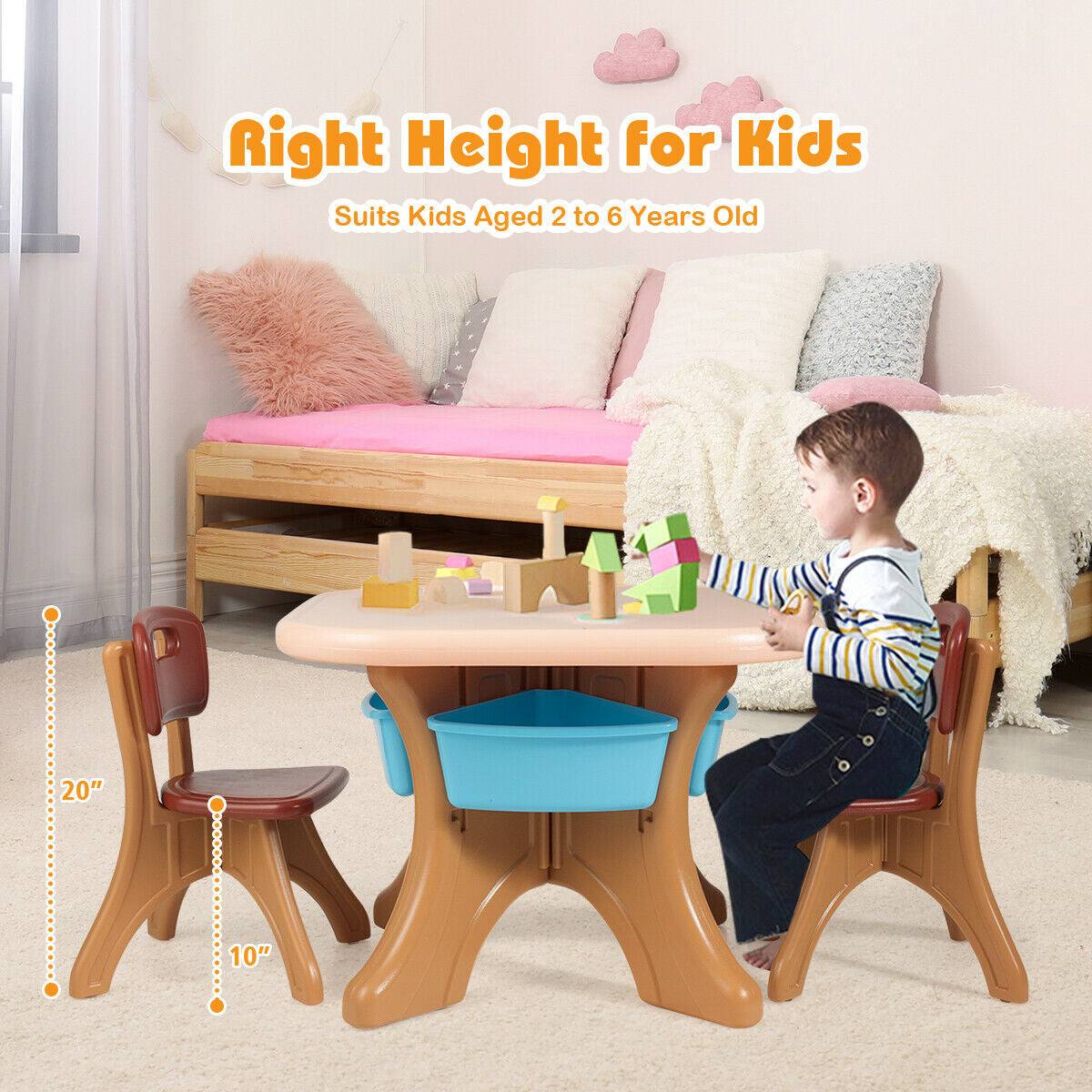 Gbruno Kids Activity Table & Chair Set with Storage - Coffee