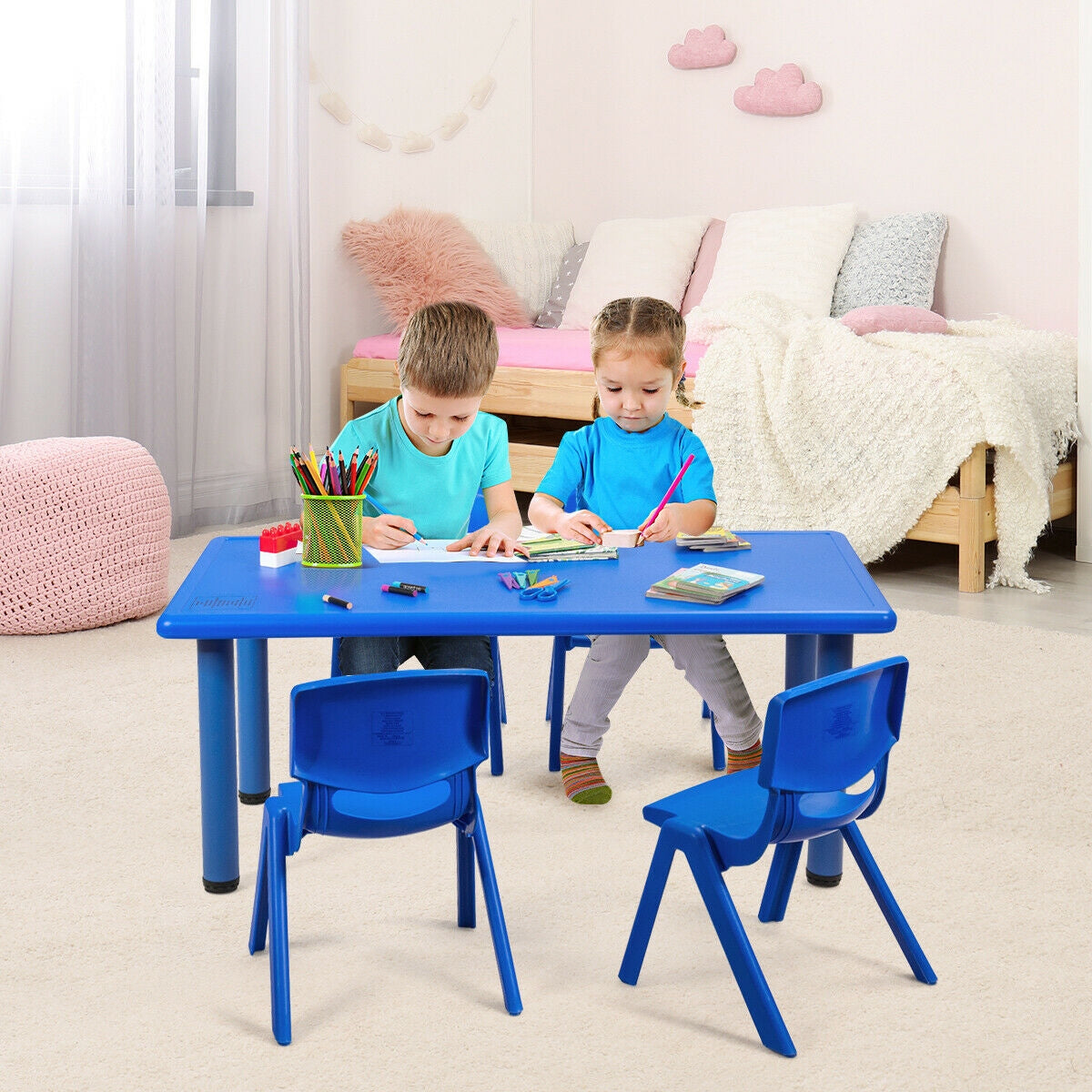 Kids Plastic Rectangular Learn and Play Table - Blue