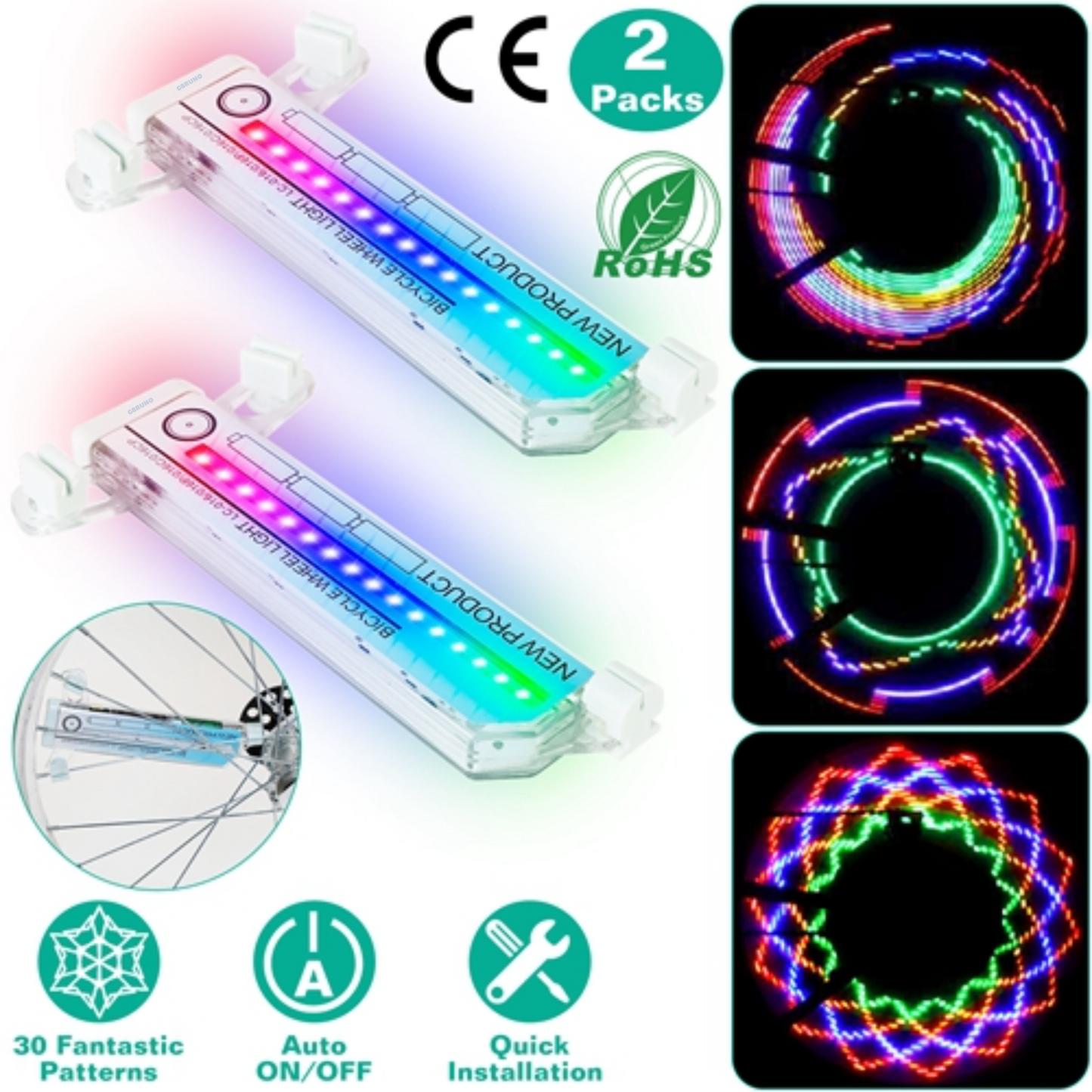 Lumières de vélo GBruno 32LED Patterns - 2 pièces