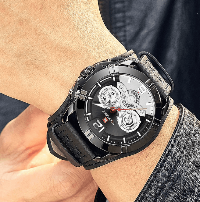 Reloj de cuero impermeable para hombres con cronómetros