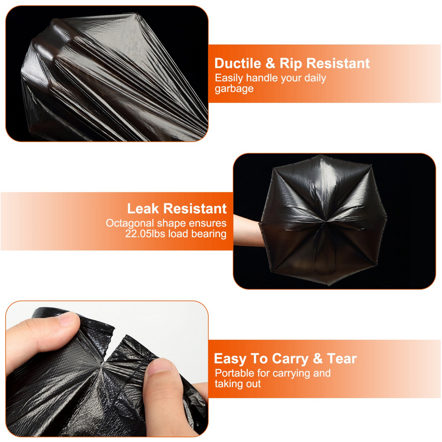 GBruno 4 Rolls Black Garbage Bags