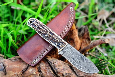Premium Custom Raindrop Damascus Steel Skinning Knife - Korvel