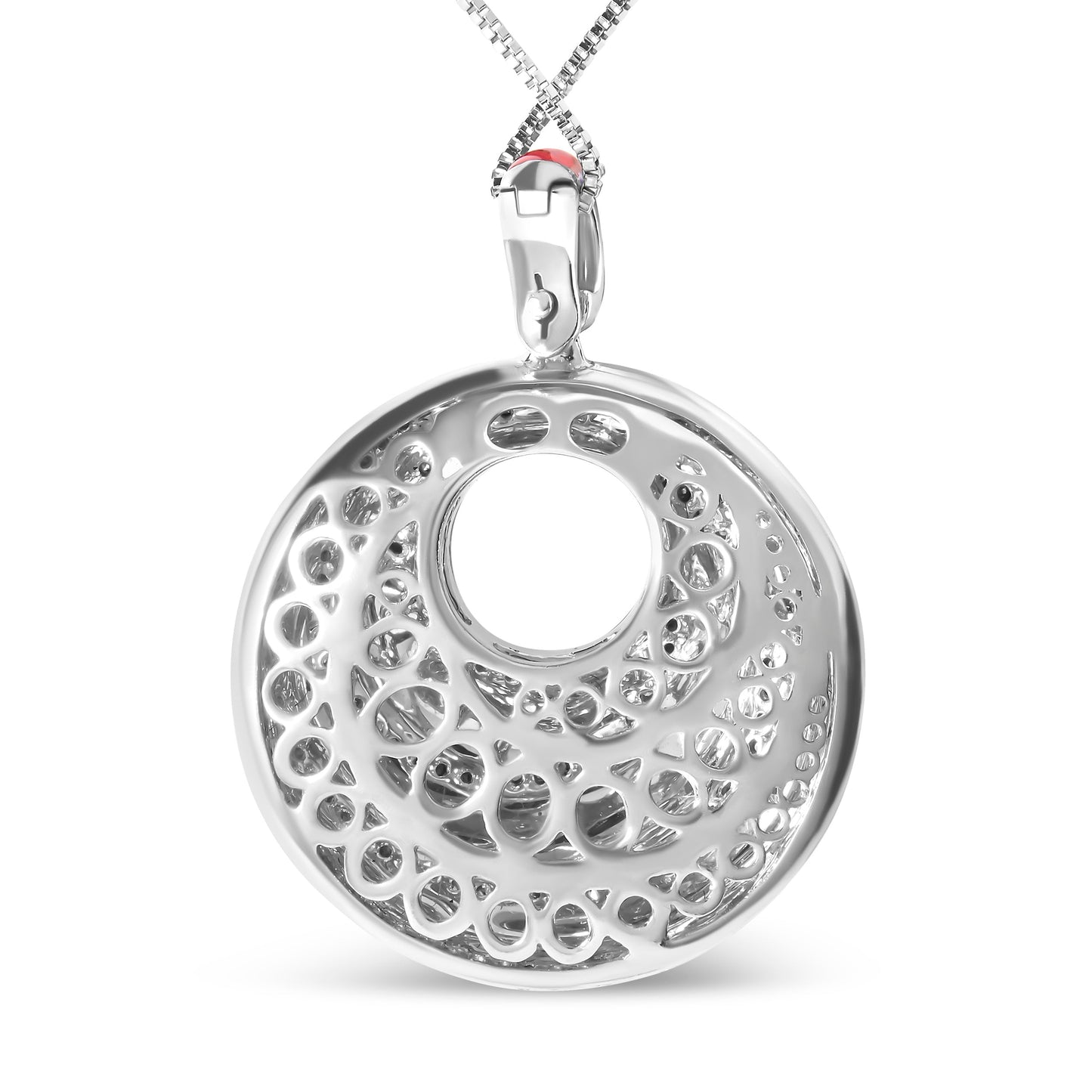 Collier Pendentif en Argent Sterling .925 avec Émail Rouge et Diamants en Spirale Infinie