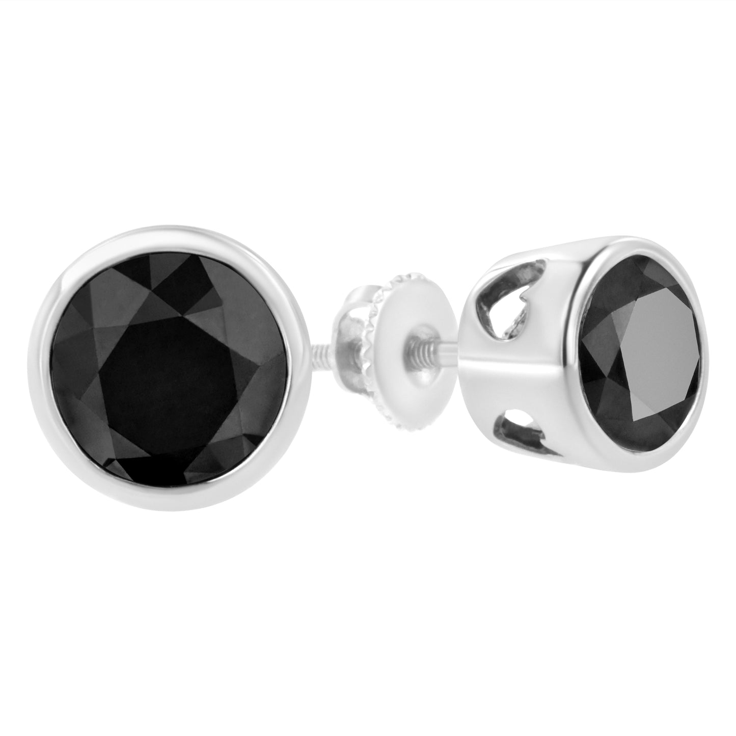 .925 Sterling Silver Black Diamond Bezel-Set Stud Earrings