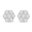 Boucles d'oreilles en diamant en cluster floral en or blanc 14K