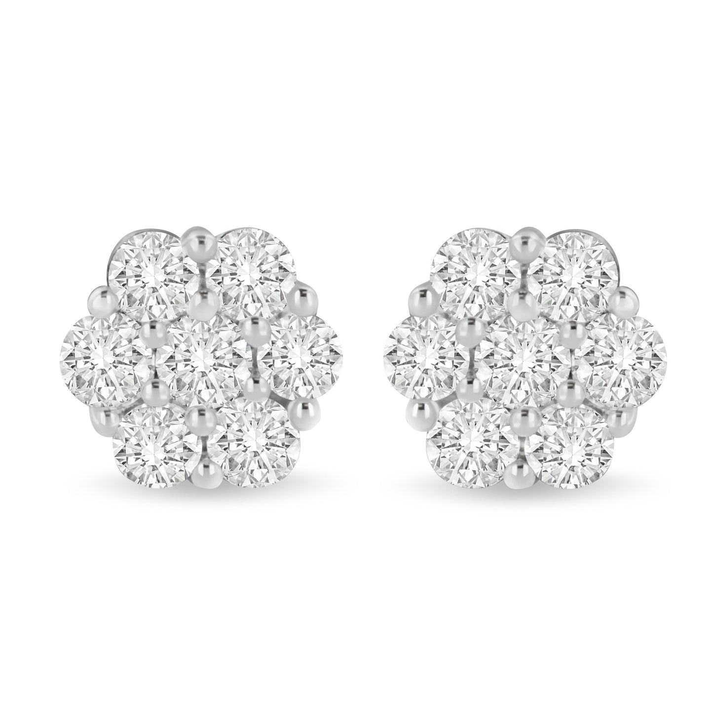 Boucles d'oreilles en diamant en cluster floral en or blanc 14K
