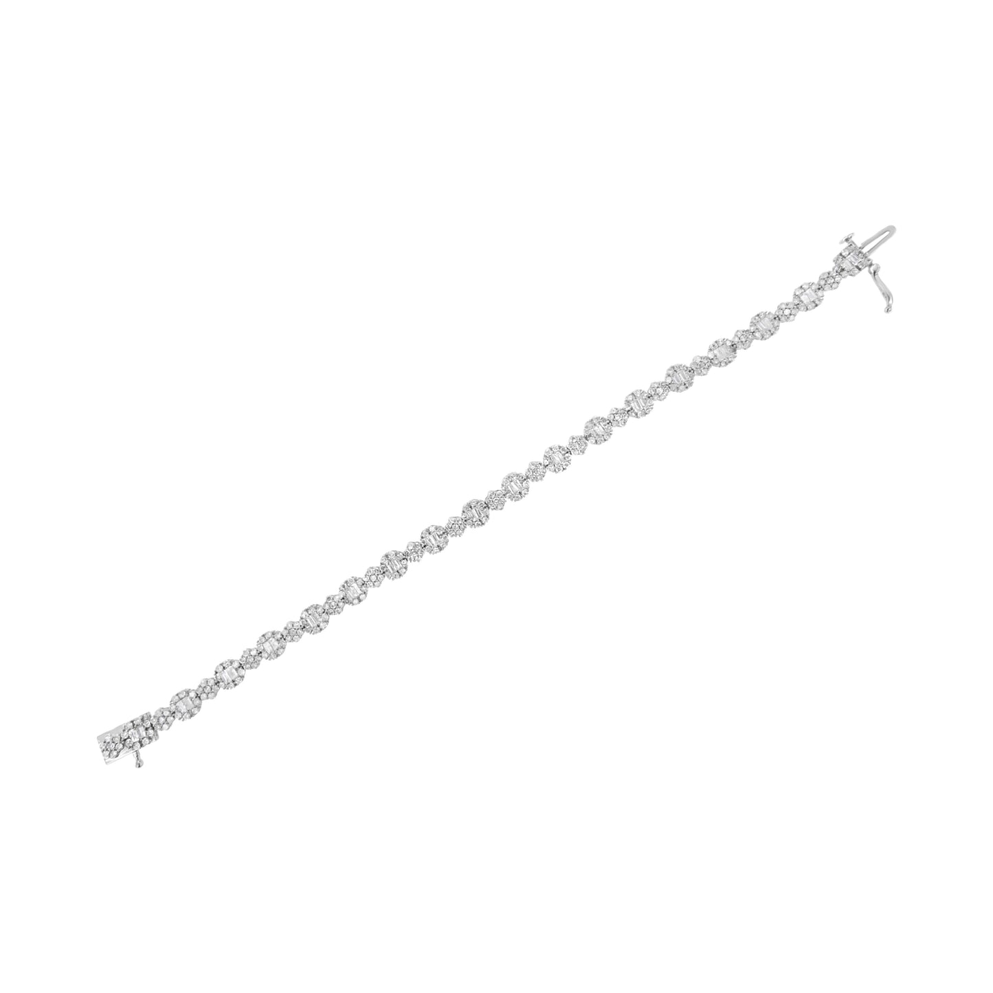 10K White Gold Diamond Floral Cluster Link Bracelet - 4.0 cttw