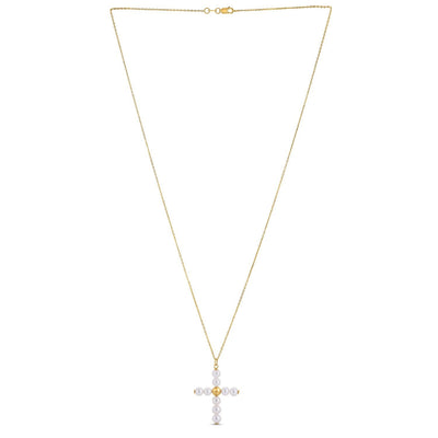 Pendentif croix en perles en or jaune 14k
