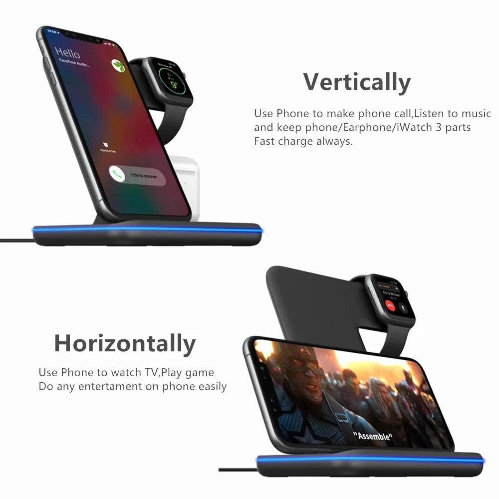 Cargador Inalámbrico Qi de 15W para iPhone, Samsung, Apple Watch, AirPods