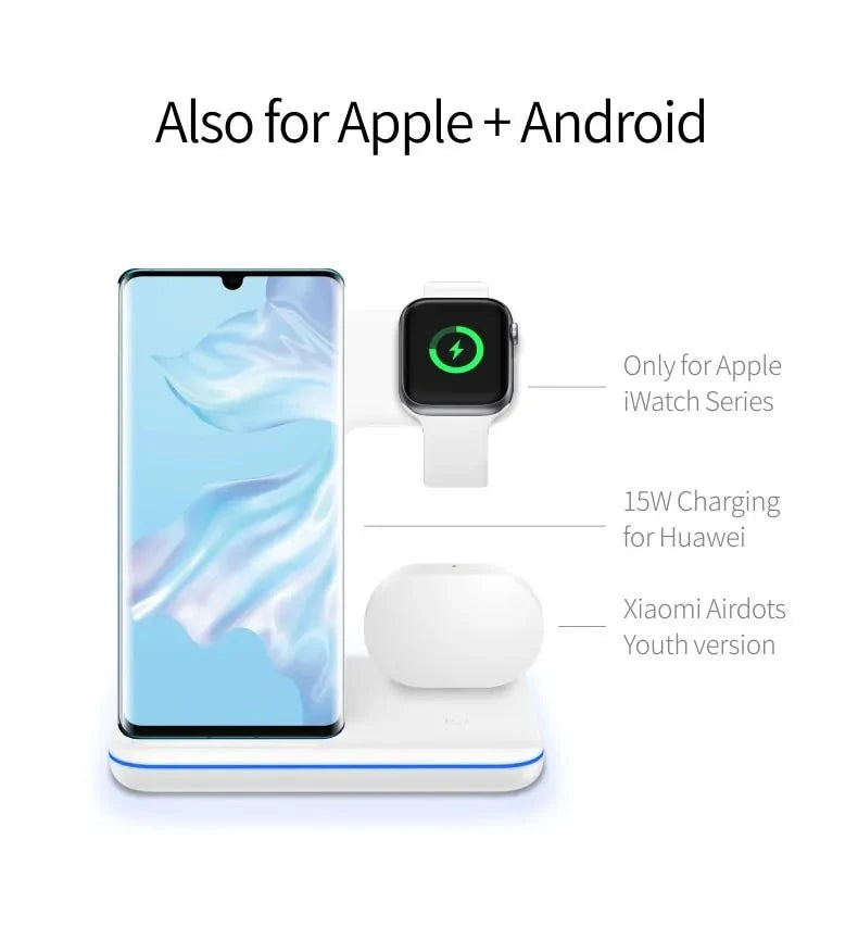 Cargador Inalámbrico Qi de 15W para iPhone, Samsung, Apple Watch, AirPods
