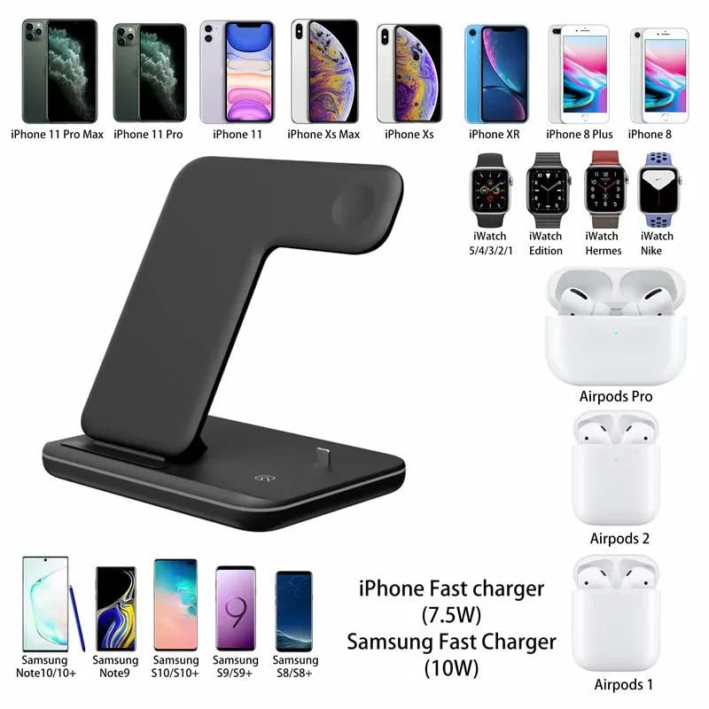 Cargador Inalámbrico Qi de 15W para iPhone, Samsung, Apple Watch, AirPods