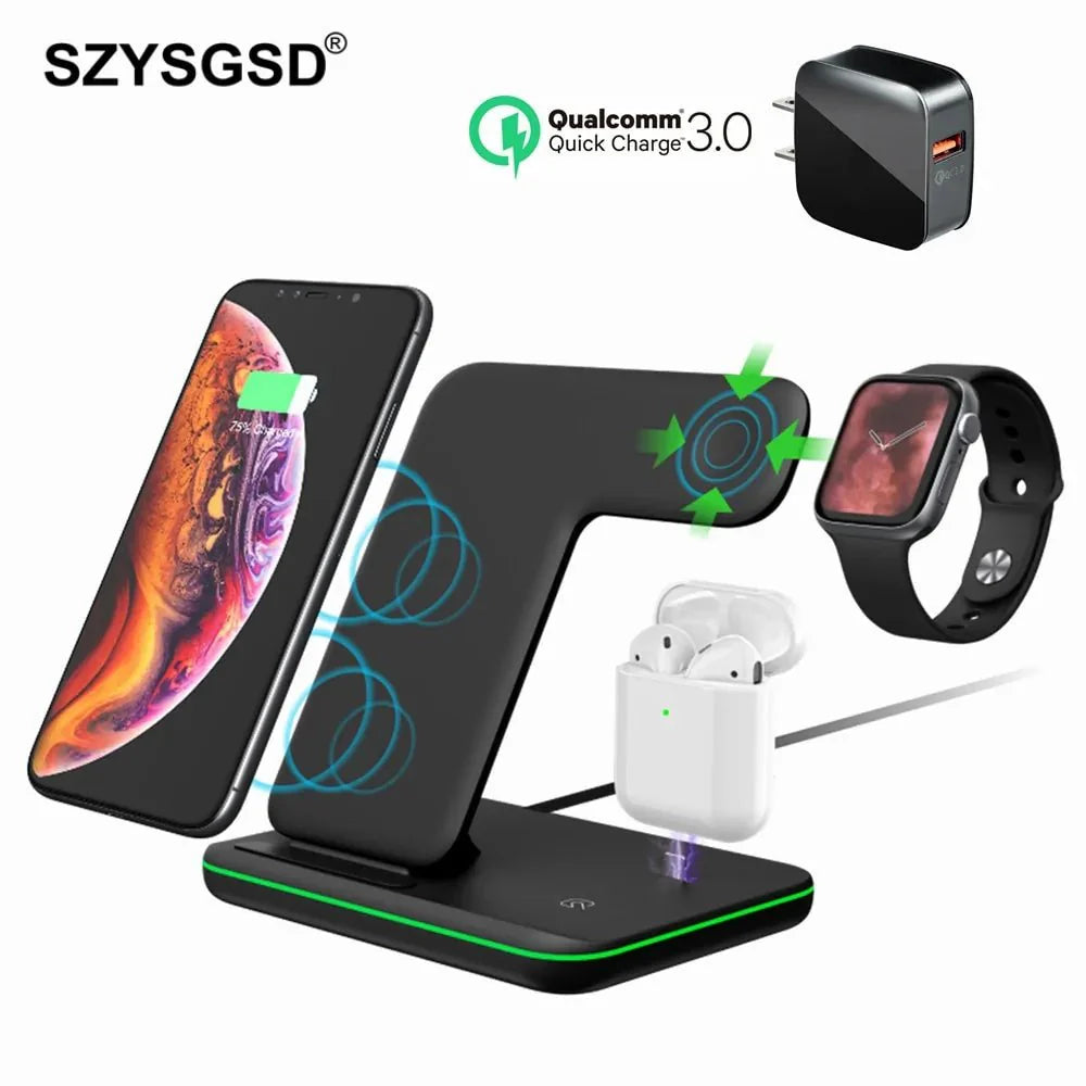 Cargador Inalámbrico Qi de 15W para iPhone, Samsung, Apple Watch, AirPods