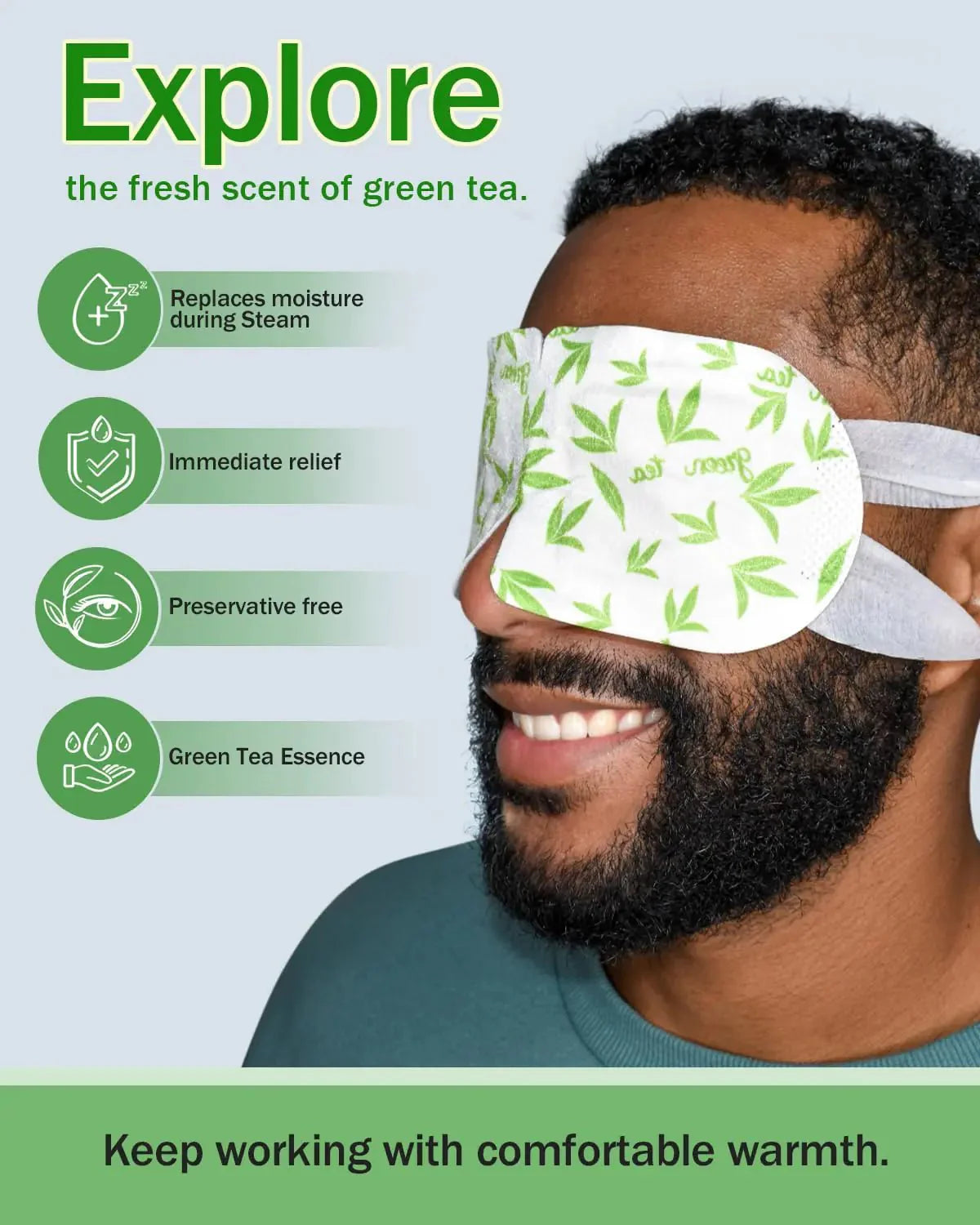 Green Tea Steam Eye Masks - 16 Pack for Relaxation